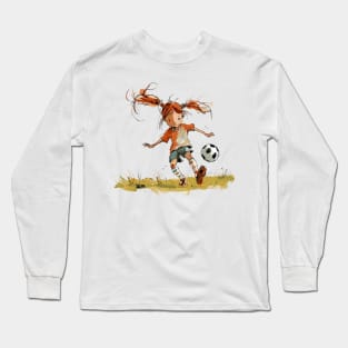 Little Girl Playing Soccer Long Sleeve T-Shirt